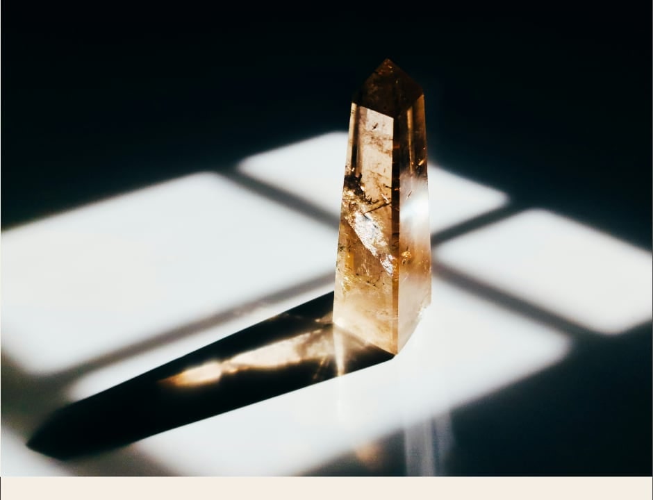 Citrine crystal lit by window light